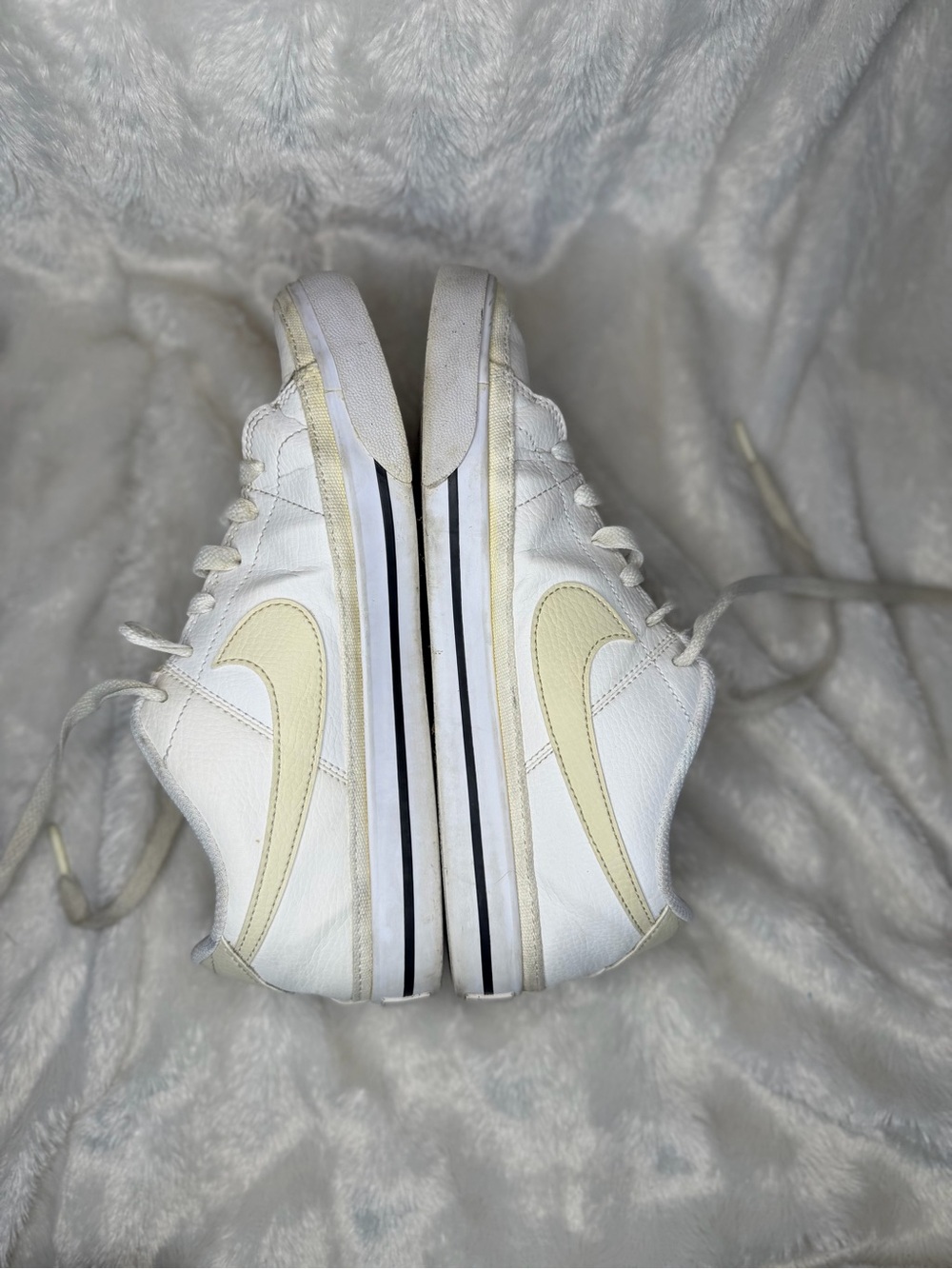 Nike Women’s White Leather Sneakers with Cream Swoosh
